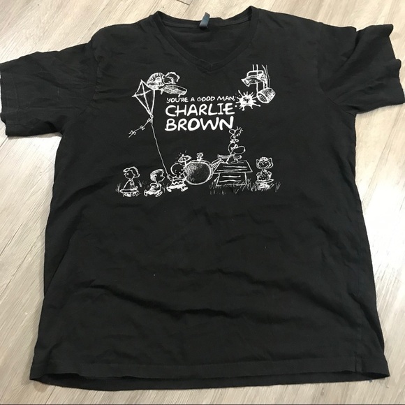 Charlie Brown Other - Charlie Brown Black with White V-Neck T-Shirt